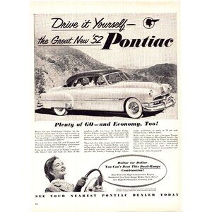 1952 Pontiac Silver Streak Coupe Vintage Print Ad Desert Hills 50s Wall Art